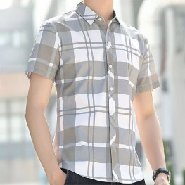 Men Summer New Trendy Non-Iron Plaid Short-Sleeved Shirt