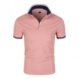 Polo décontracté en coton à revers cool pour hommes - Rose