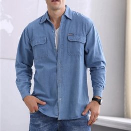 Cappotto sottile camicia di jeans a maniche lunghe a maniche lunghe da uomo primavera