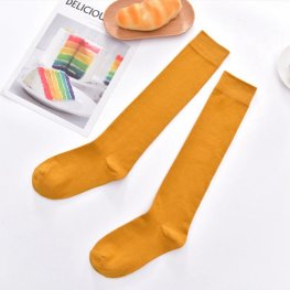 1 Pcs Ladies Knee High Soild Color Cotton Socks - Yellow