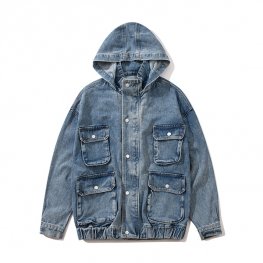 Multi-pocket Hooded Denim Jacket Men's Retro Casual Jackets